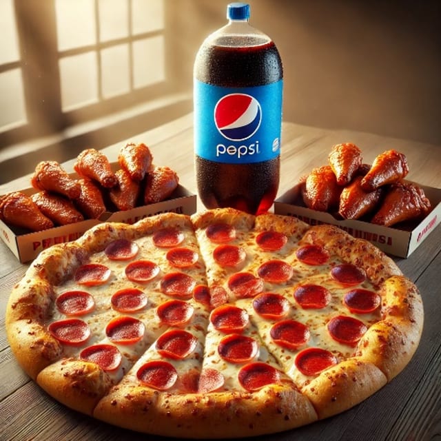 Lg pizza one topping, 10 wing's, and desired 2 liter drink "SUPERBOWL".